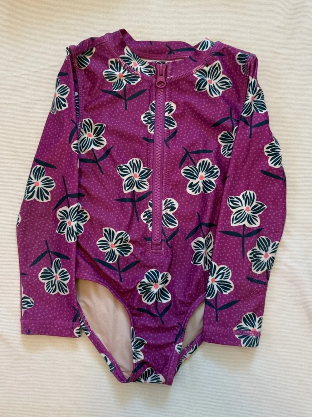 Tea Collection Purple Floral Long-Sleeve One-Piece Swimsuit - Size 2
